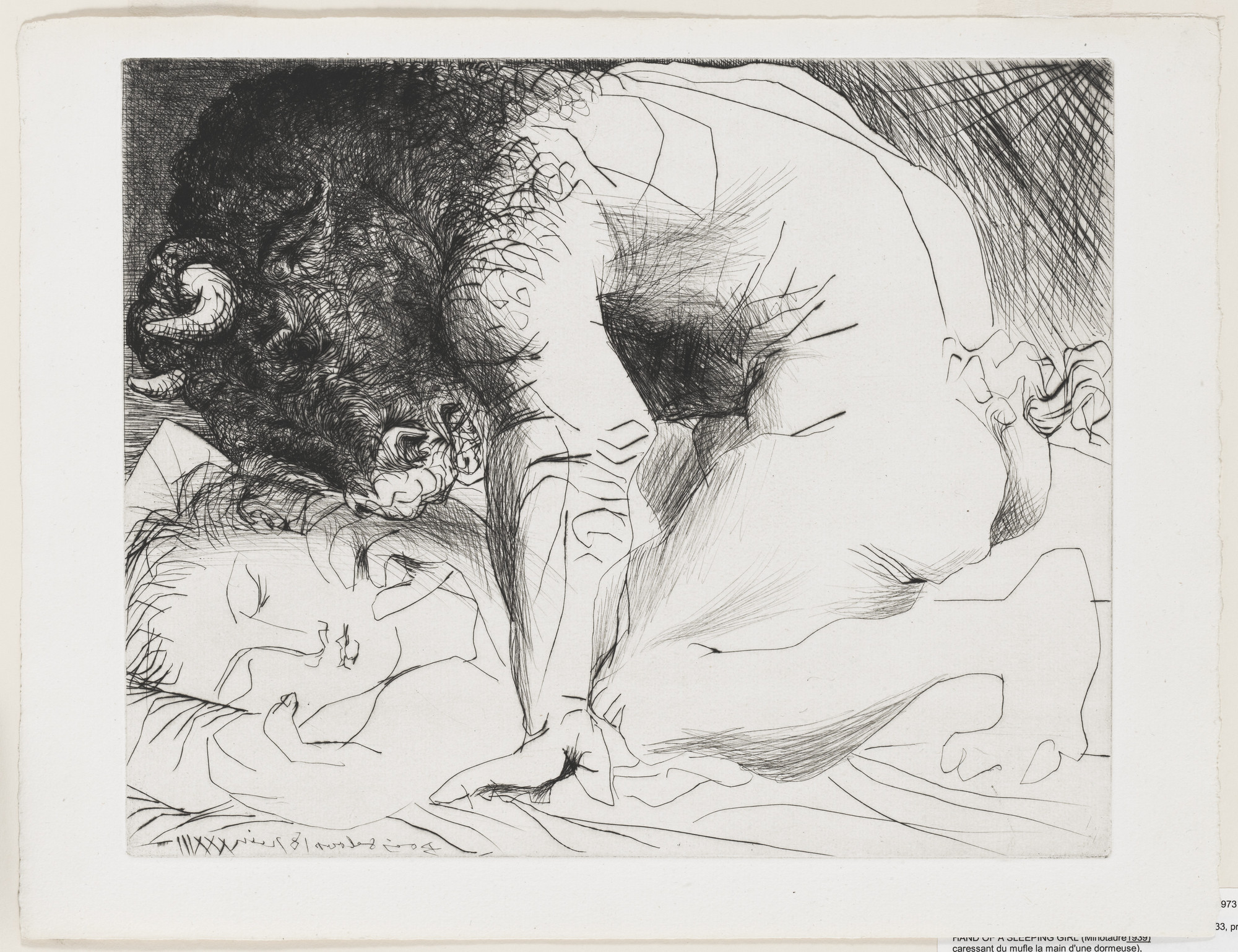 Minotaur Kneeling over Sleeping Girl (1933) - A work from his Vollard Suite etchings